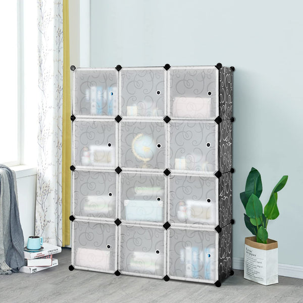 12-Cube Modular Storage Cabinet, DIY Plastic Shoebox