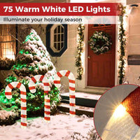 3 Pieces 80CM Pre-Lit Xmas Yard Candy Canes with 75 LED Lights