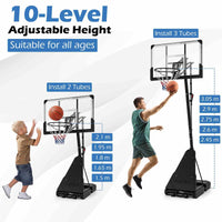 Portable Basketball Hoop, 1.5-3.05m Height Adjustable Basketball Goal System w/ 112 cm Shatterproof Backboard