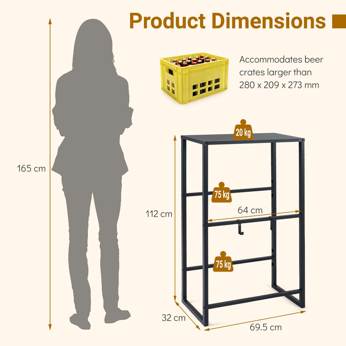 Giantex 3-Tier Drink Crate Shelf, Heavy-duty Metal Storage Rack with 2 Hanging Hooks