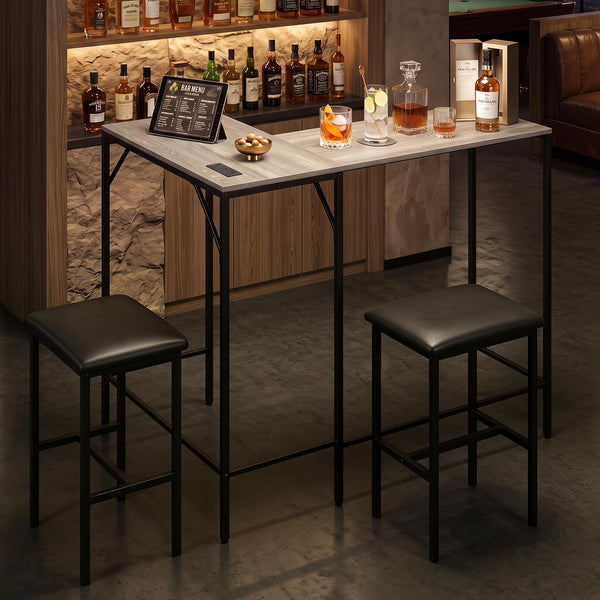 Giantex 3-Piece Bar Table & Chair Set, Convertible L-Shaped Table