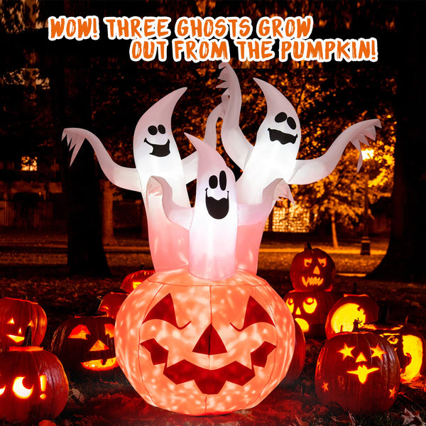182CM Halloween Blow Up Pumpkin and Ghost Combo with Built-in LED and Blower