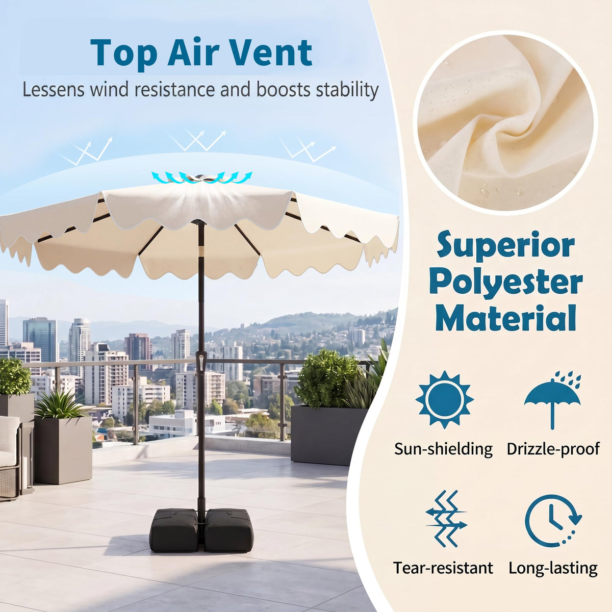 2.8M Patio Umbrella with Weighted Base Sandbags and Push Button Tilt