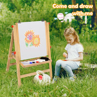 3-In-1 Foldable Kids Easel with Adjustable Height and Chalks Pens