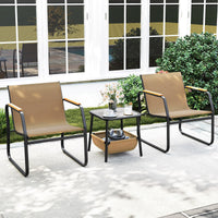 3-Piece Bistro Set, Patio Chairs & Side Table w/Storage Basket, Breathable Mesh Fabric