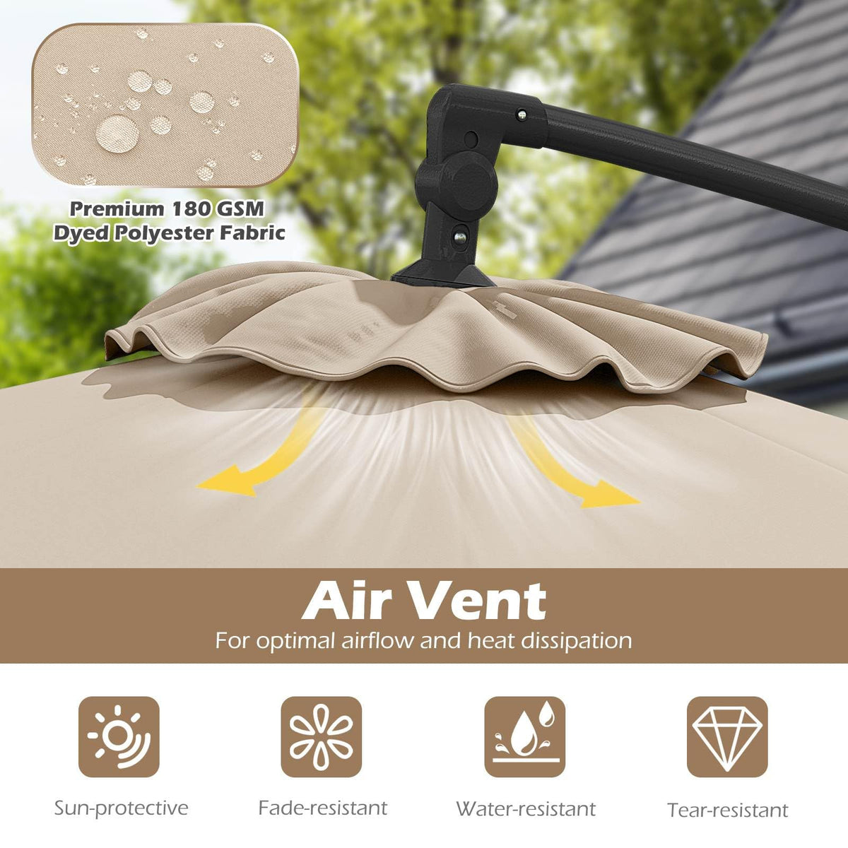 3m Solar Offset Hanging Umbrella with Base, Patio Cantilever Umbrella