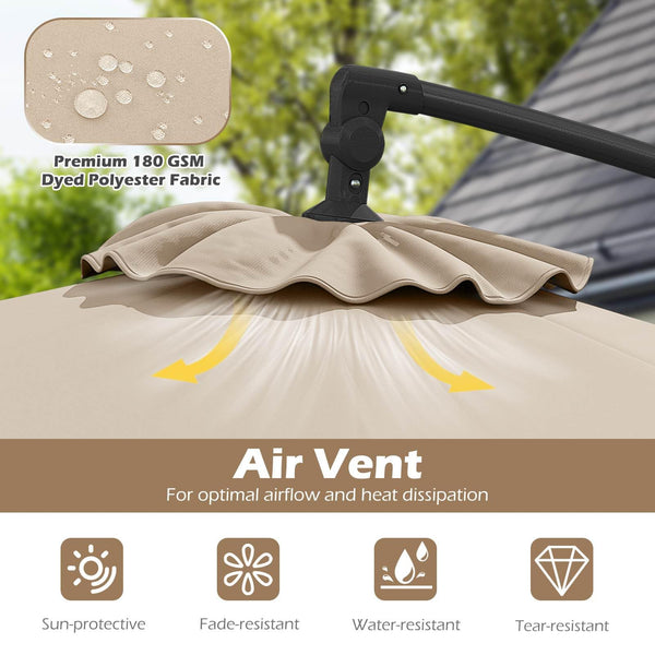 3m Solar Offset Hanging Umbrella with Base, Patio Cantilever Umbrella