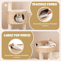 Cat Tree for Indoor Cats, Modern Cat Tower w/Cattail Fluff Condo & Top Perch, Sisal Scratching Posts, Hanging Basket