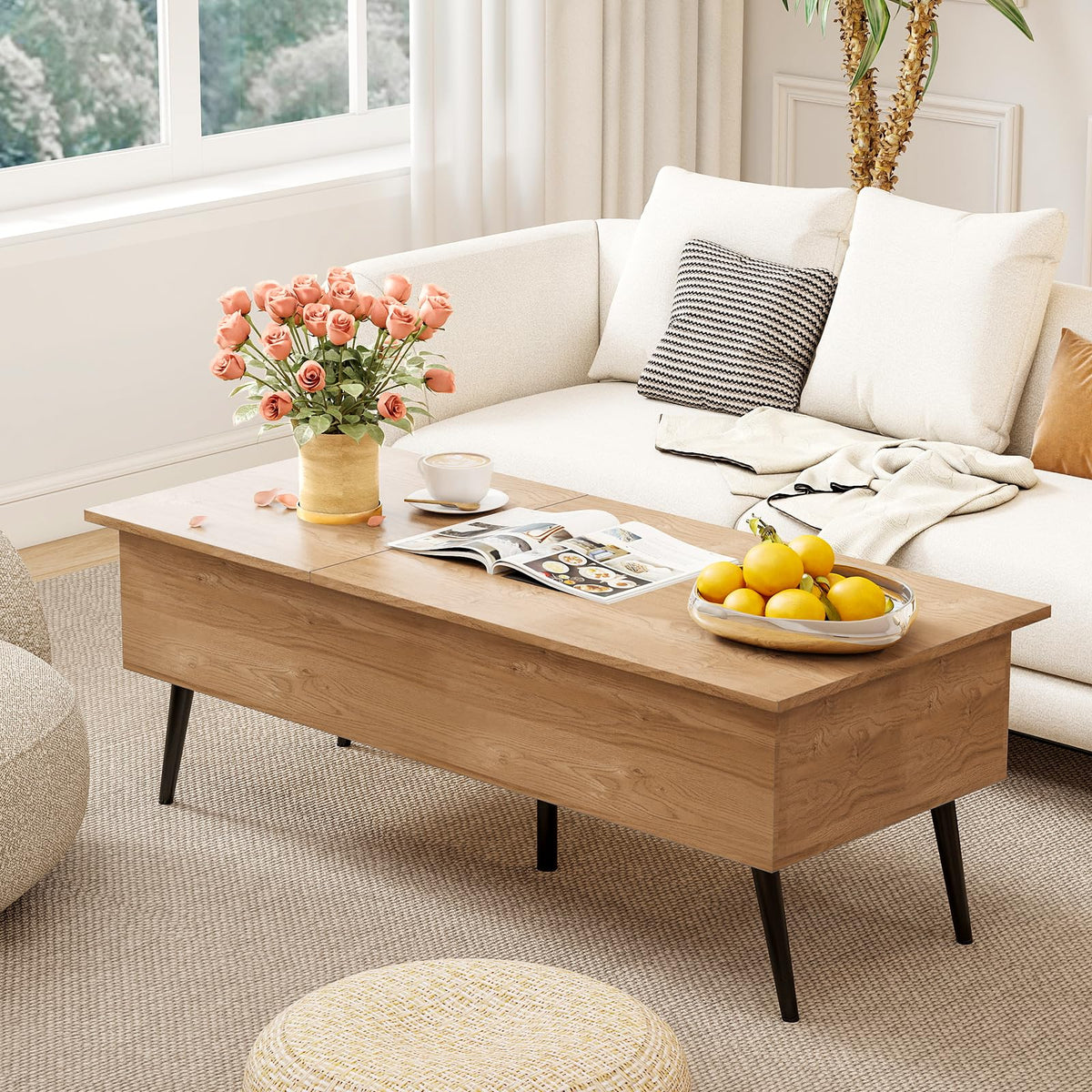 Heavy-Duty Metal Frame Tea Table Center Table w/Hidden Compartments