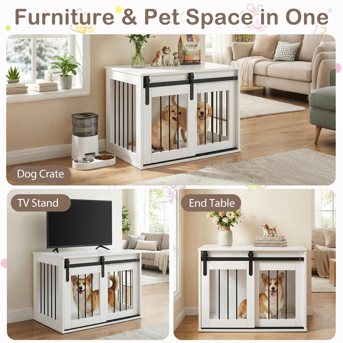 Dog Crate Furniture, 80 cm Heavy Duty Dog Kennel with Sliding Barn Door