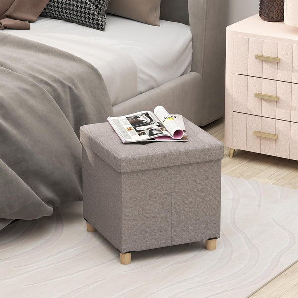45cm Ottoman with Storage Linen Fabric Footstool