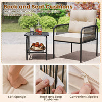 3 Pieces Patio Bistro Set, PE Rattan Furniture Set