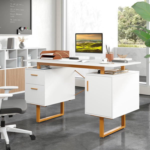 Computer Desk 129cm Desk w/ Floating Desktop Vanity Table for Home & Office