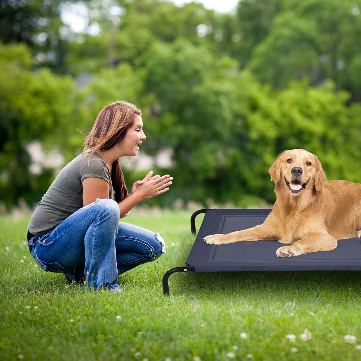 Elevated Pet Bed for Large Dogs Cot Indoor Outdoor Camping Steel Frame Mat