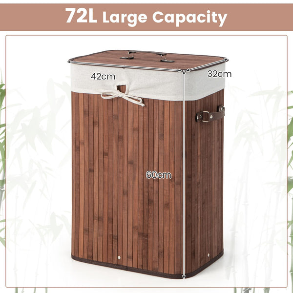 Giantex Laundry Hamper with Lid, 72L Bamboo Laundry Basket with Removable and Machine Washable Liner Bag