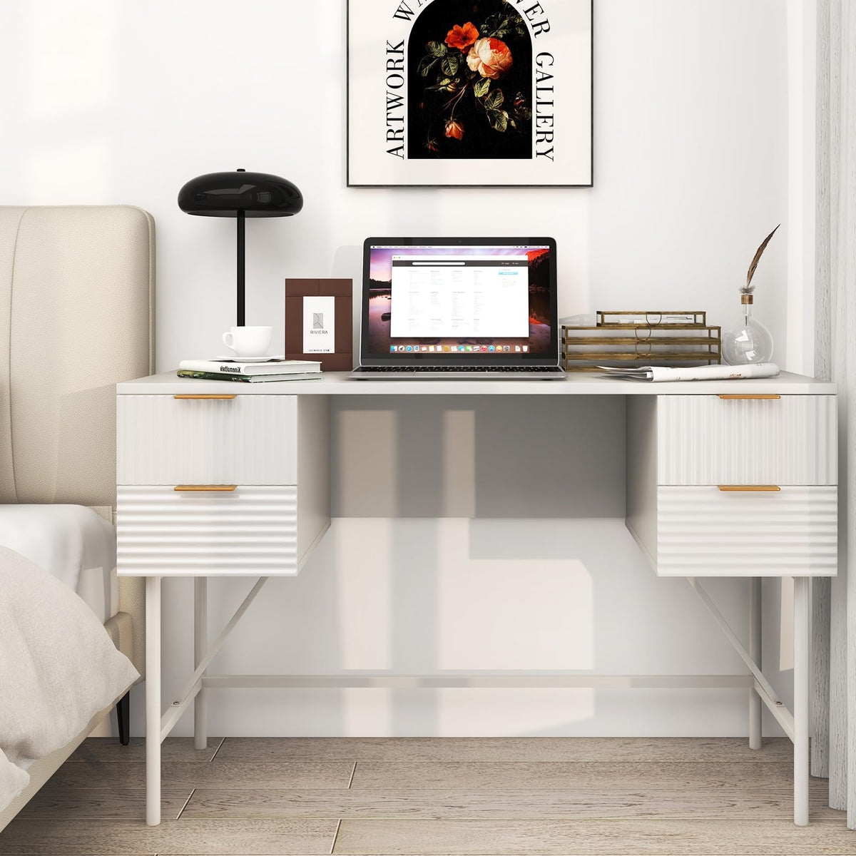 Computer Desk with 4 Drawers, 120cm Home Office Desk with Storage
