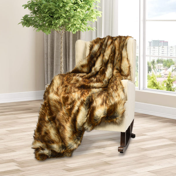 Faux Fur Throw Blanket, Reversible w/2 Different Sides