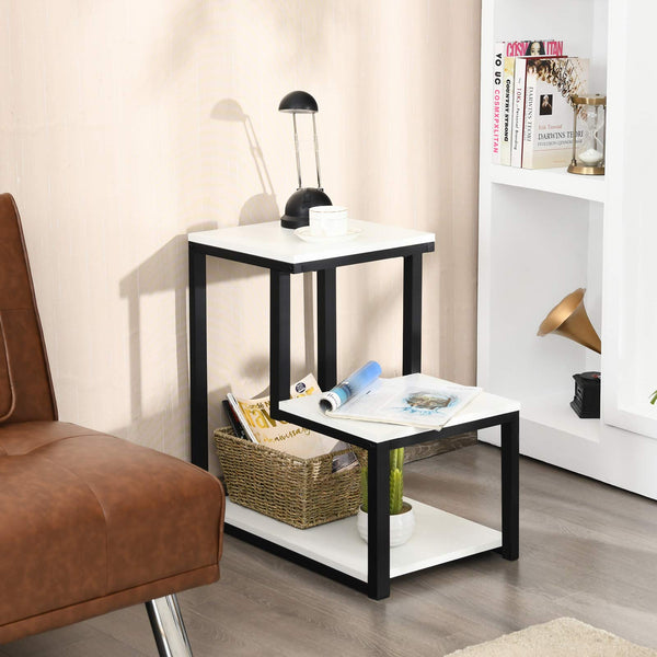 Bedside End Table, 3-Tier Side Table, 3 Storage Shelves, Space-Saving, Modern Sofa End Table Nightstand Unit