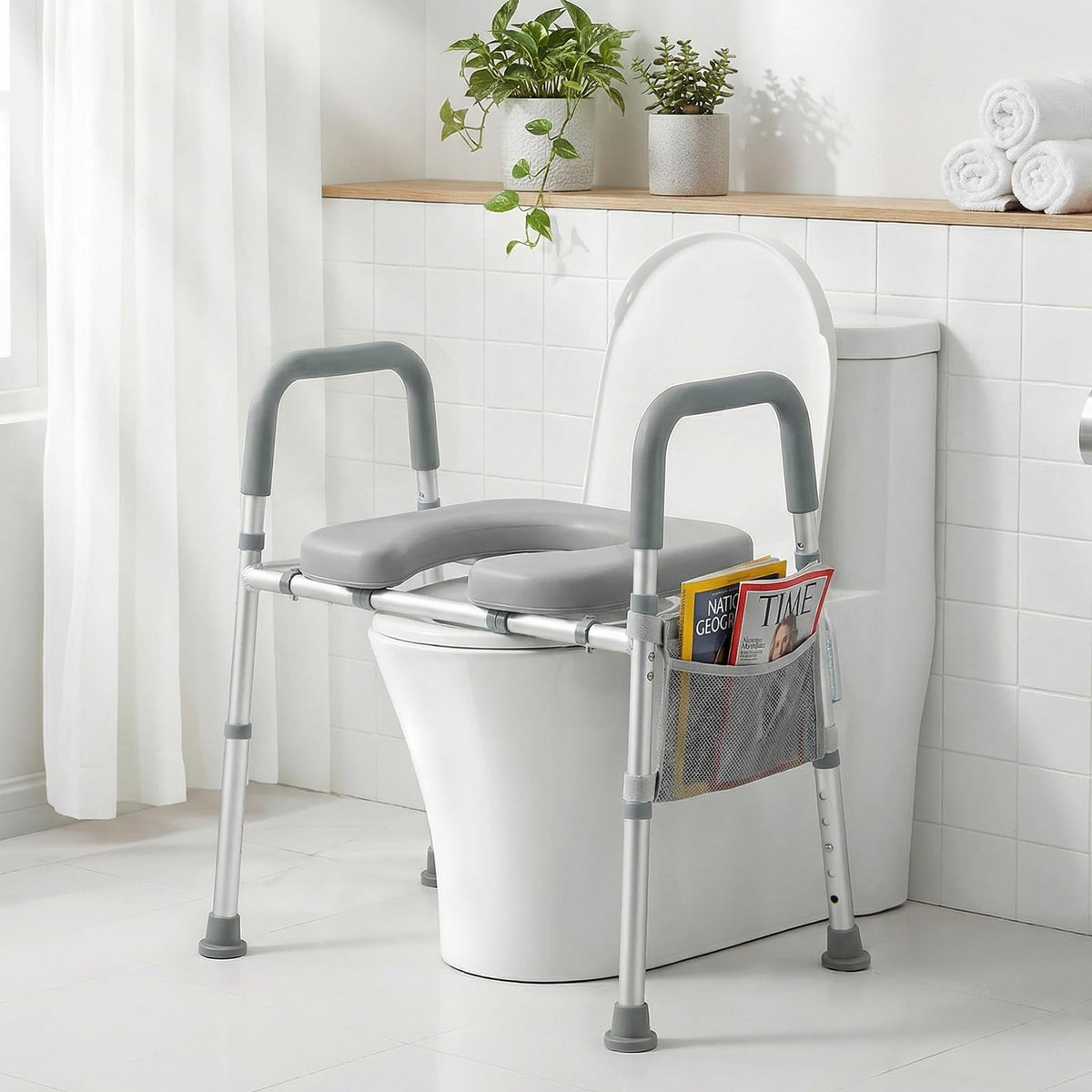 3-in-1 Bedside Commode Chair, 5-Level Adjustable Height Portable Toilet