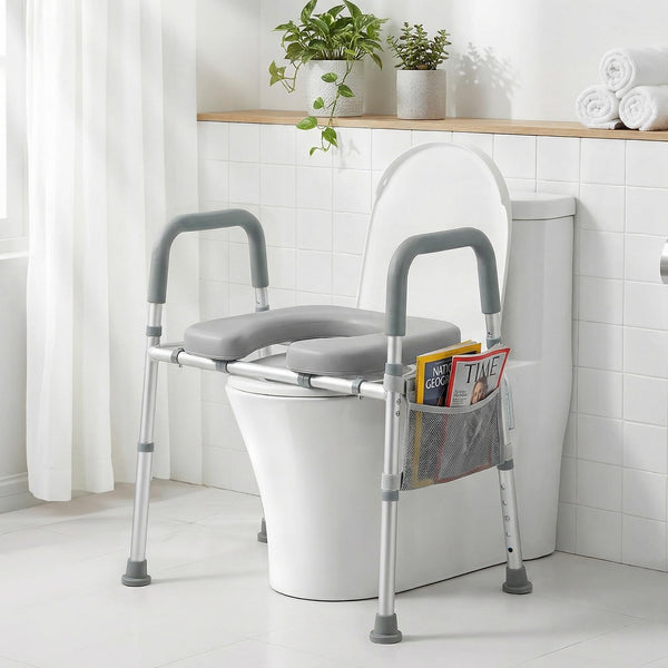 3-in-1 Bedside Commode Chair, 5-Level Adjustable Height Portable Toilet