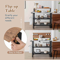 Rolling Bar Cart with Flip-up Table and Foldable Handle for Kitchen
