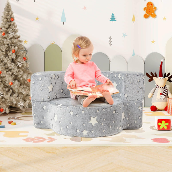 2-in-1 Toddler Chair Glow in the Dark Kids Couch with Removable and Washable Cover