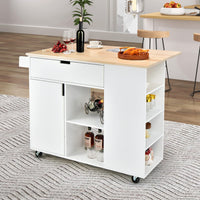 Giantex Kitchen Island Cart, Large Trolley Cart w/ Drop-Leaf Tabletop, Large Cabinet, 3 Drawers