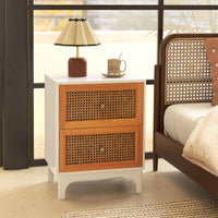 Giantex Rattan Nightstand, Boho Accent Table with 2 Handwoven Rattan Decorated Drawers