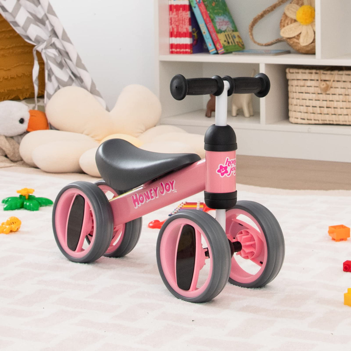 Baby Balance Bike, Balance Bike for Toddlers w/4 Wheels, 135°Limited Steering