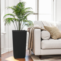 Tall Wicker Planter Box Set of 2 with Water Storage Plate