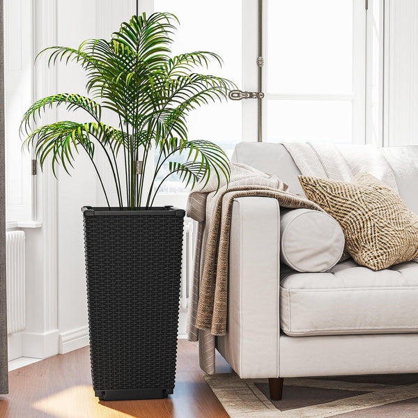 Tall Wicker Planter Box Set of 2 with Water Storage Plate