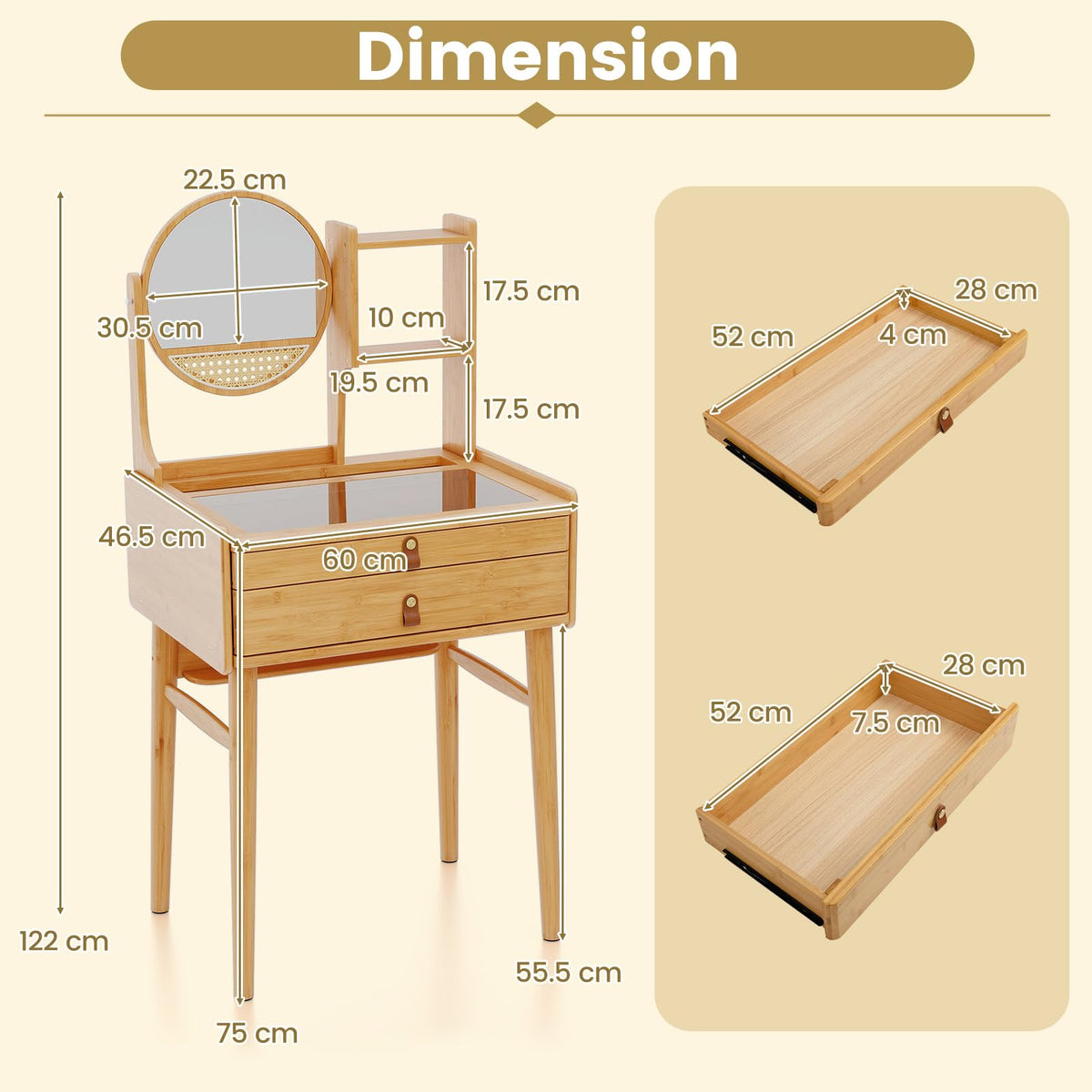 Small Vanity Desk with Mirror, Compact Makeup Table with 2 Drawers