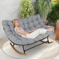 150 cm Double Papasan Rocking Chair with Thick Cushion for 2