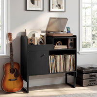 Record Player Stand with Power Outlets and Vinyl Storage Holder