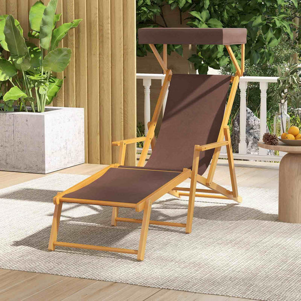 Birch Wood Chaise Lounge Chair with Adjustable Canopy and Reclining Backrest
