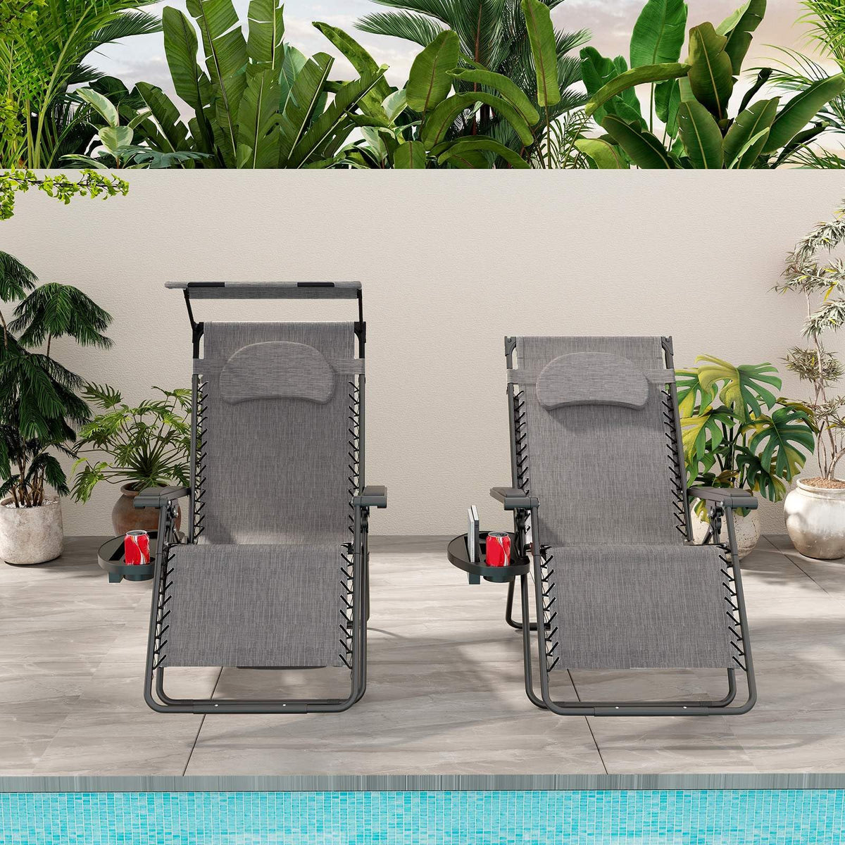 Large Folding Recliner with Awning and Headrest