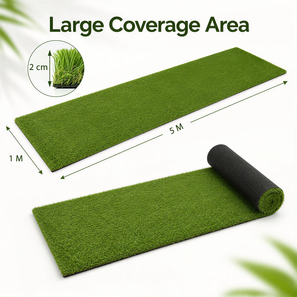 Artificial Grass Rug, 5 x 1M Synthetic Turf Roll w/20 mm Pile Height