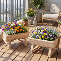 Set of 2 Wood Raised Garden Beds, Half-Barrel Planter Boxes