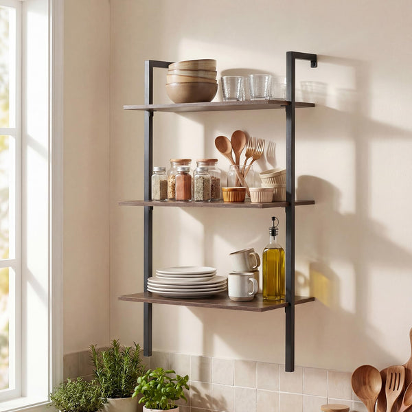 3-Tier Industrial Wall Mounted Shelves Wooden Floating Shelving Unit