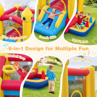 Kids Inflatable Bounce House, 6-in-1 Indoor Outdoor Children Jumping Castle w/Slide, Ball Pit, Basketball Hoop (Without Blower)