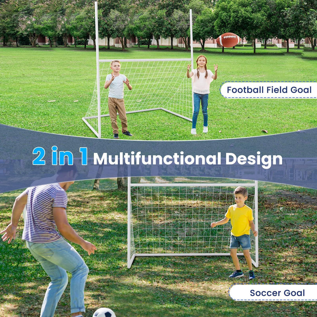 2 in 1 Kids Soccer Goal with PE Netting&UPVC Pipe Frame for Park Backyard