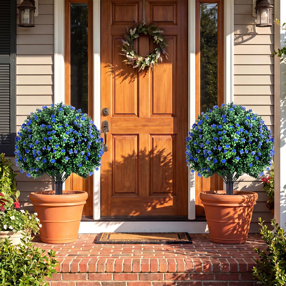 2 Pack Artificial Camellia Boxwood Topiary Ball Trees
