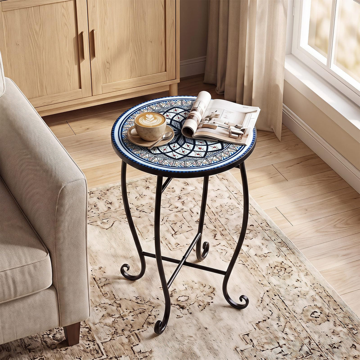 Outdoor Side Table Mosaic Patio Accent 35.5cm Coffee End Table