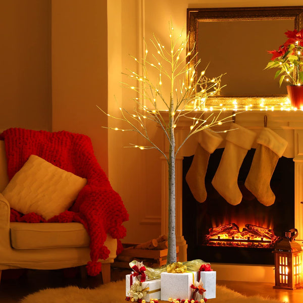 1.2/1.5/1.8 M Artificial Twig Birch Tree with 48/72/96 Warm White LED Lights for Christmas