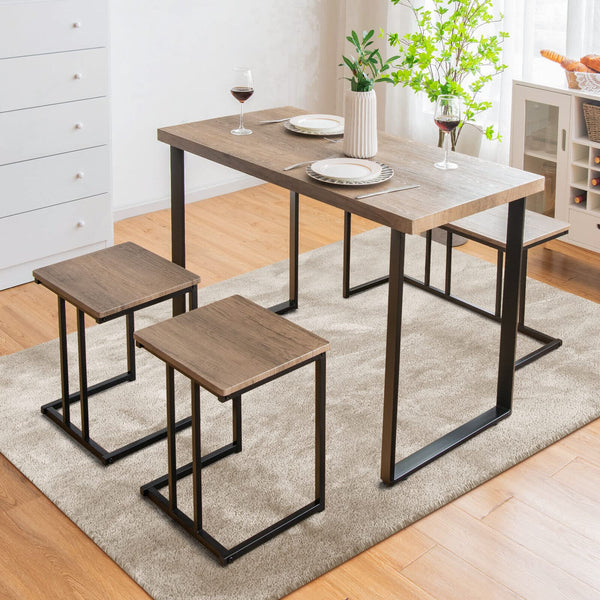 Giantex 4 Piece Dining Table Set, Modern Kitchen Counter Height Table Set for 4 with Bench & Stools, Oak Grey