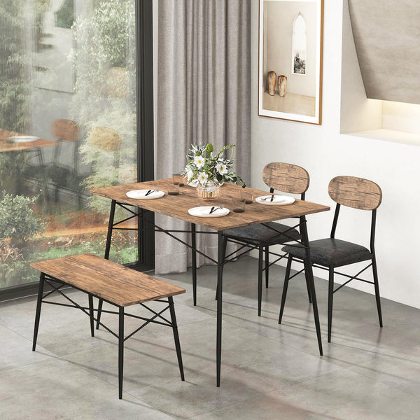 Giantex 4 Piece Dining Table Set w/Bench & 2 Chairs