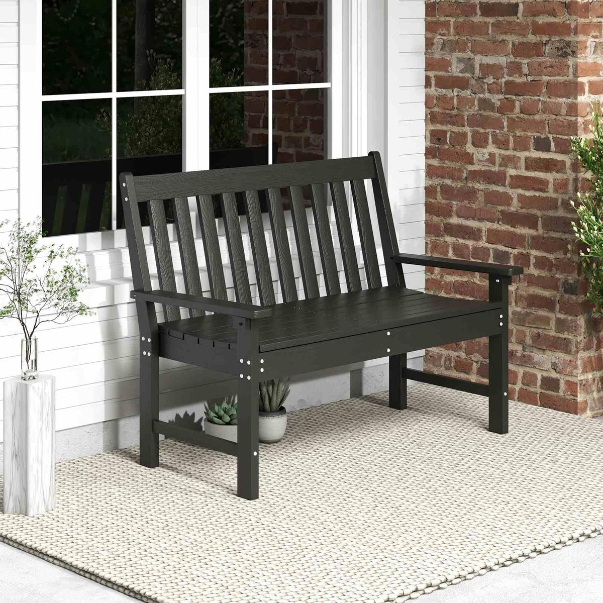 Outdoor 2-Person Bench, All-Weather HDPE Patio Loveseat Chair w/Cozy Backrest