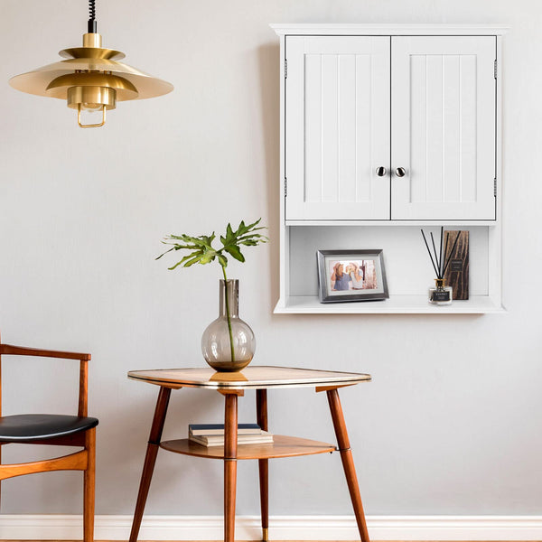 Giantex Bathroom Wall Cabinet, Wooden Hanging Cabinet w/Doors & Shelves, White