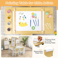Kids Table and Chairs Set, 2 in 1 Wooden Art Table & Easel Set for Children with 2 Chairs