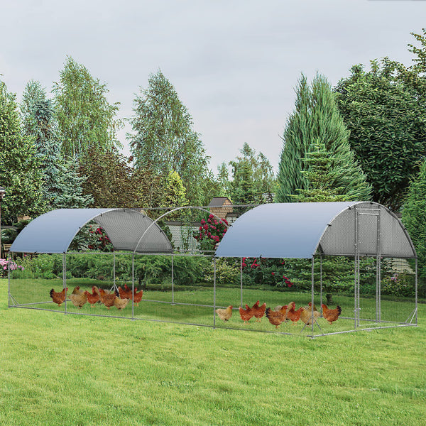 Large Metal Chicken Coop, Galvanized Walk in Poultry Cage with Waterproof and Sun-Protective Cover